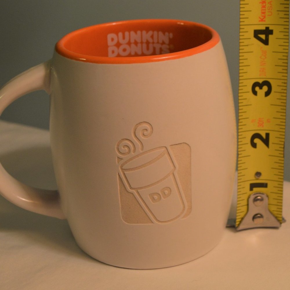 Dunkin' Donuts 14oz engraved cream and orange stoneware mug 14oz 2012 like new